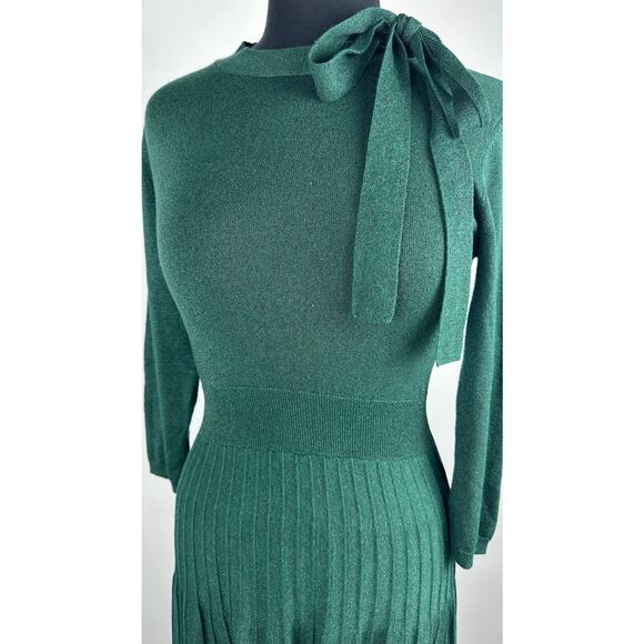 Nanette Lepore Size XL 14 16 Green Pleated Midi Dress Holiday Festive Christmas - Picture 3 of 11